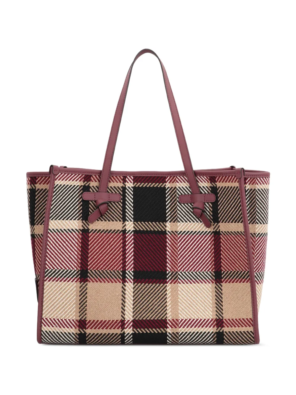 Marcella plaid leather-trimmed tote bag