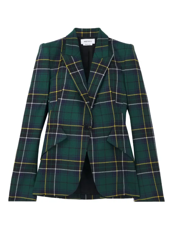 Alexander McQueen peak-lapel tartan-plaid Blazer Green