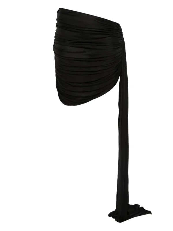 David Koma Ruched Asymmetric Mini Skirt in Black