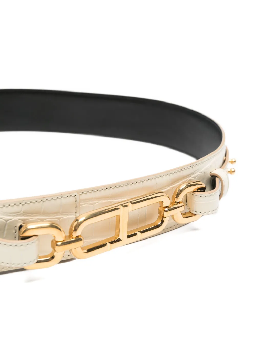Tom Ford Crocodile-embossed Chain-link Belt In Neutral