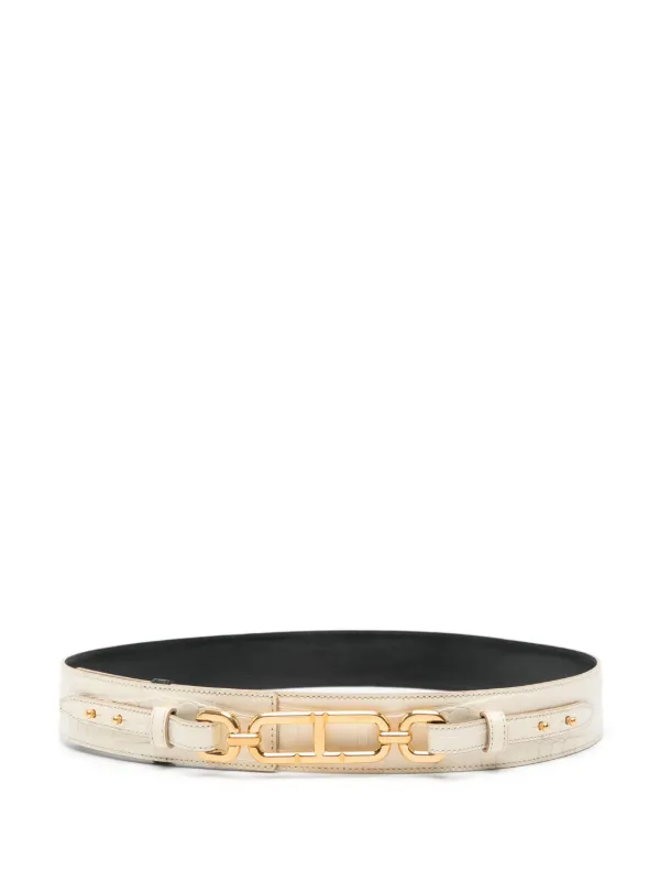 Tom Ford Crocodile-embossed Chain-link Belt in Neutrals