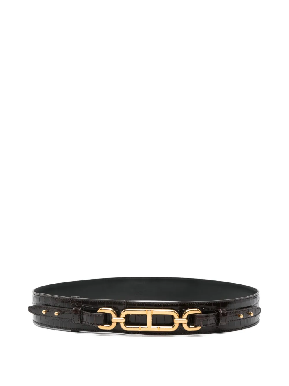Tom Ford Crocodile-embossed Chain-link Belt In Brown