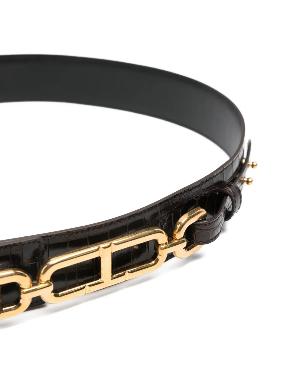 Tom Ford Crocodile-embossed Chain-link Belt In Brown