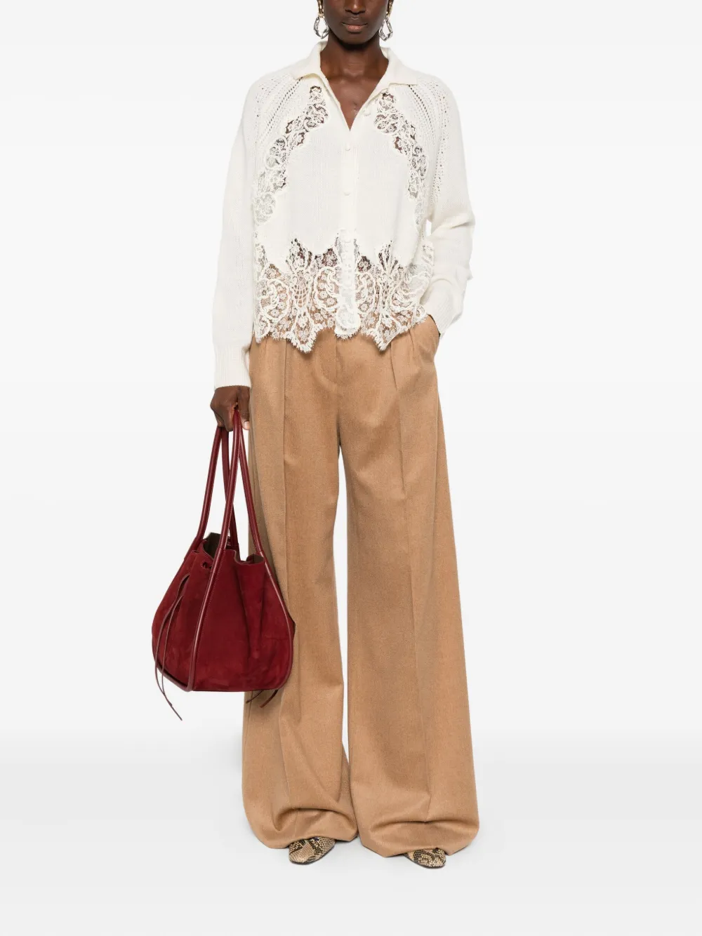 Ermanno Scervino Vest met kanten afwerking Beige