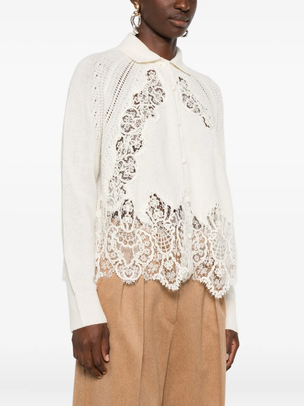 Ermanno Scervino Vest met kanten afwerking Beige