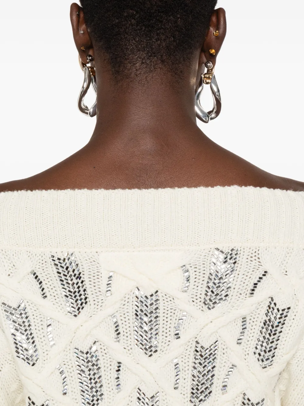 Ermanno Scervino sequin-embellished V-neck sweater Beige