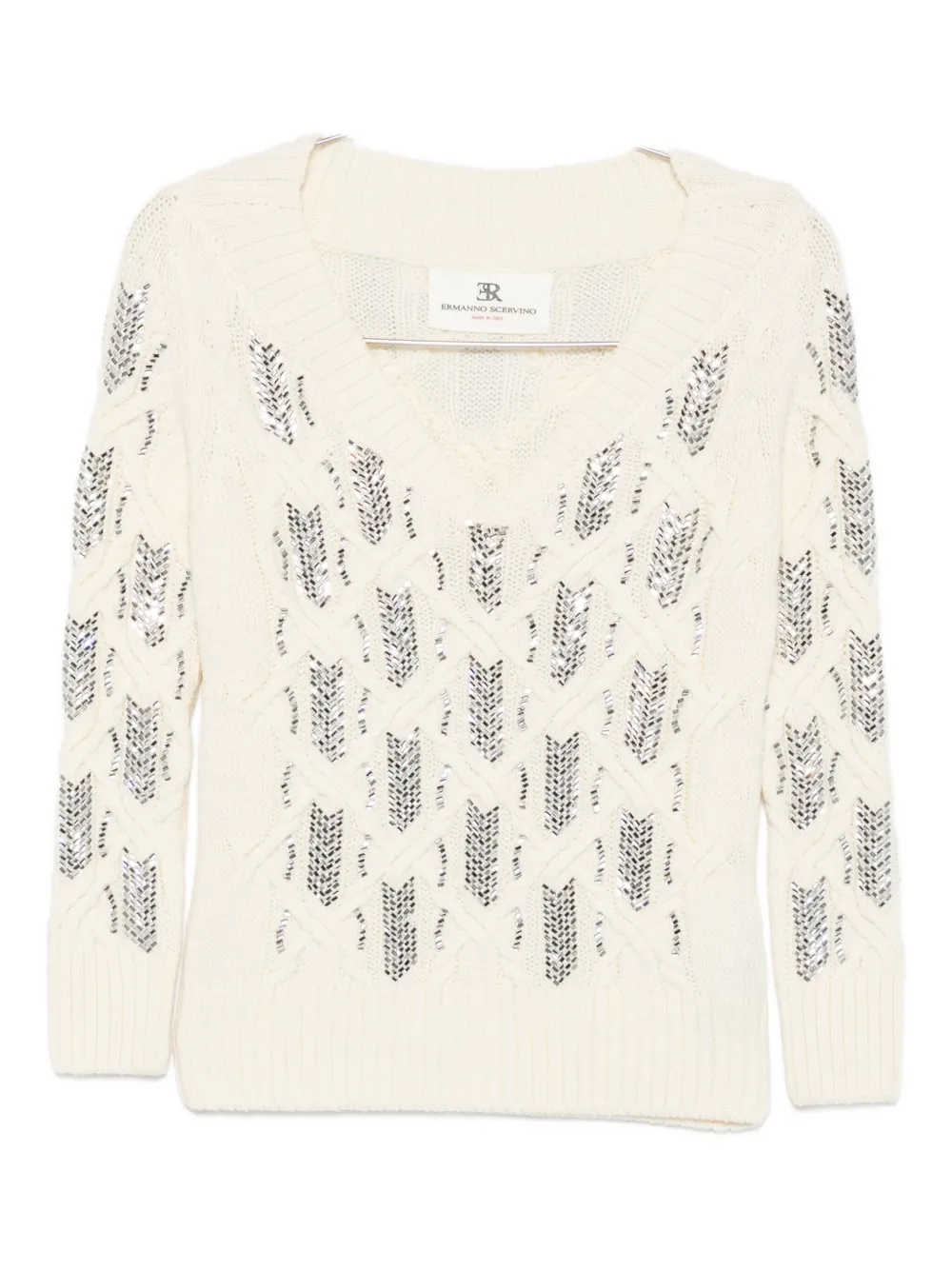 Ermanno Scervino Sequin-embellished V-neck Sweater In Neutral