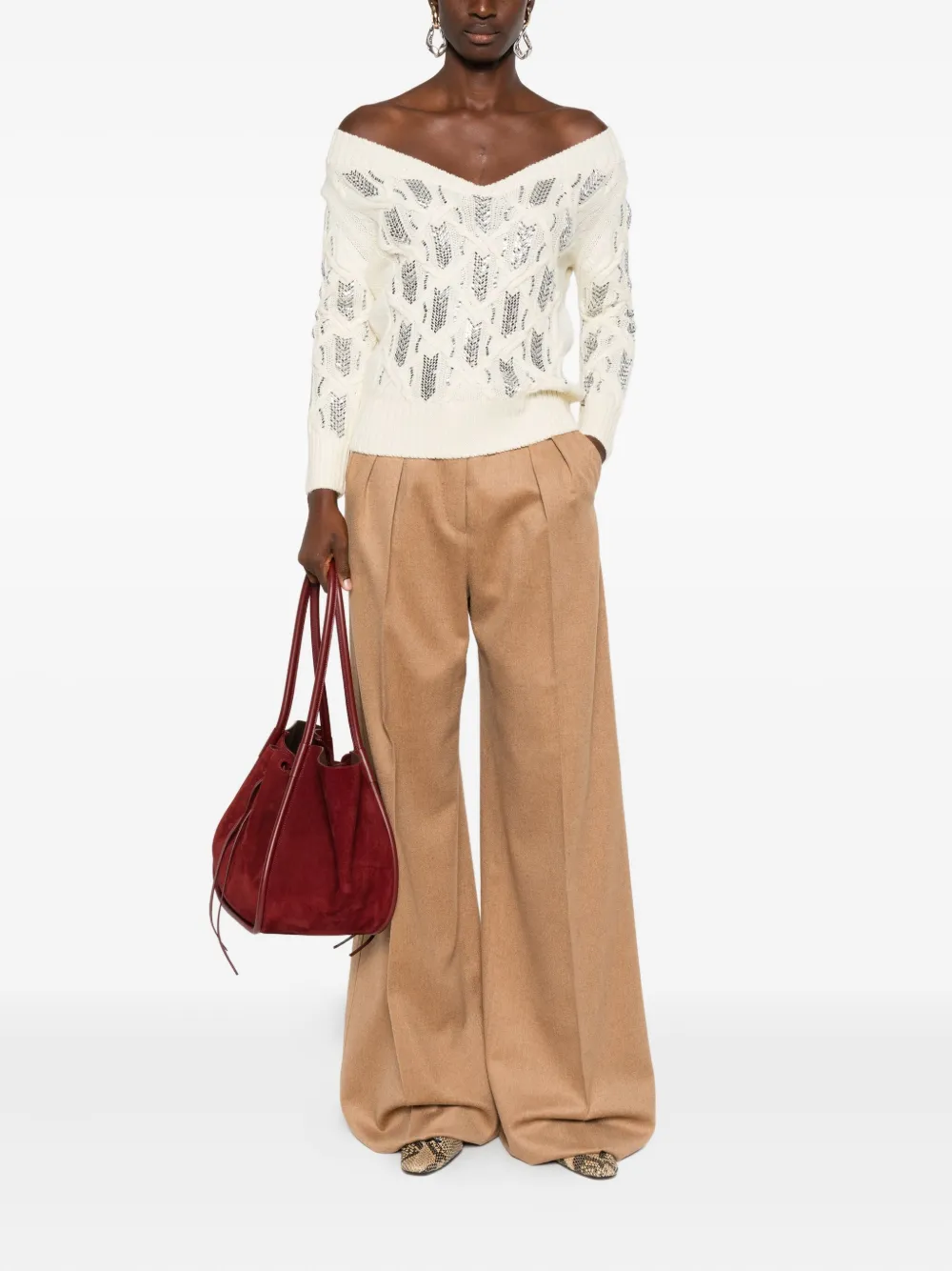 Ermanno Scervino sequin-embellished V-neck sweater Beige