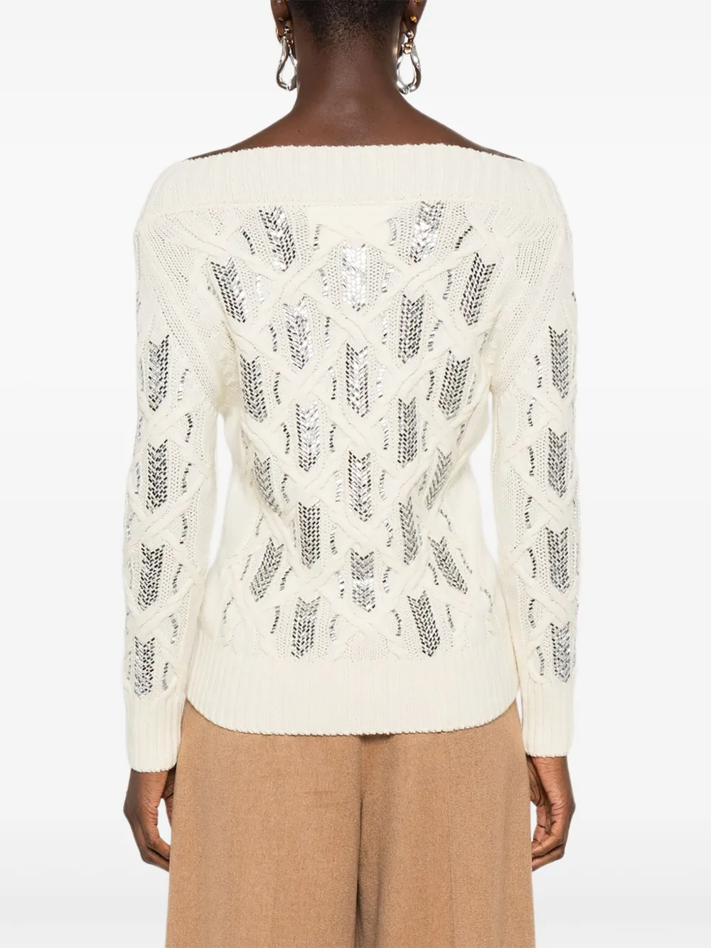 Ermanno Scervino sequin-embellished V-neck sweater Beige