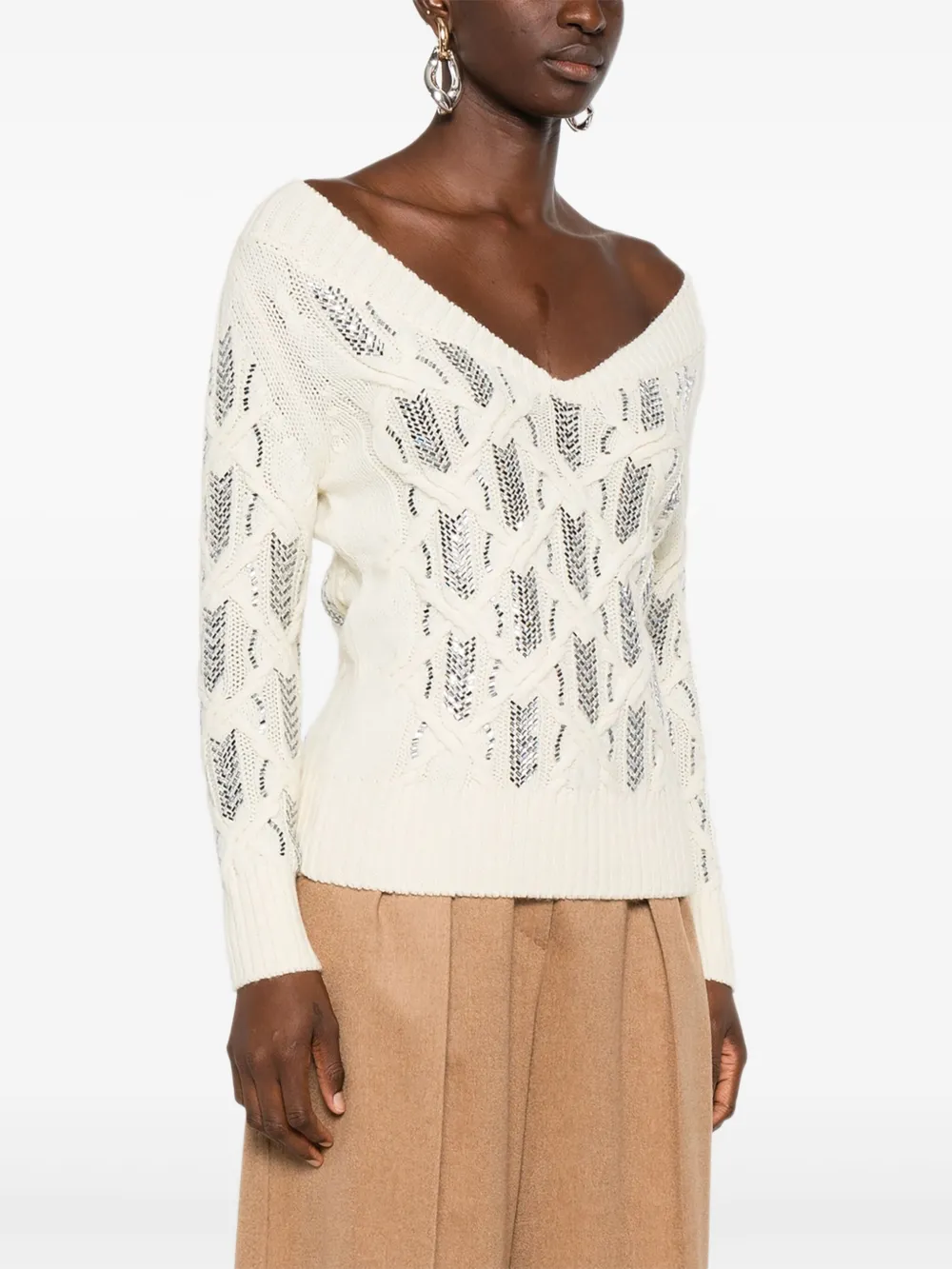 Ermanno Scervino sequin-embellished V-neck sweater Beige