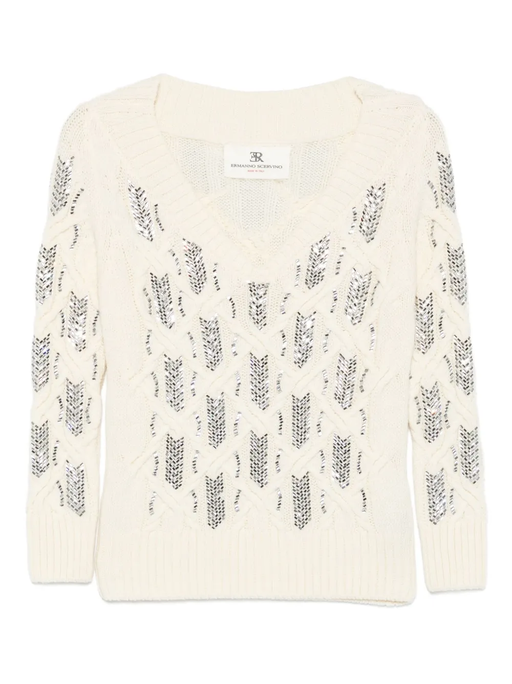 Ermanno Scervino sequin-embellished V-neck sweater Beige