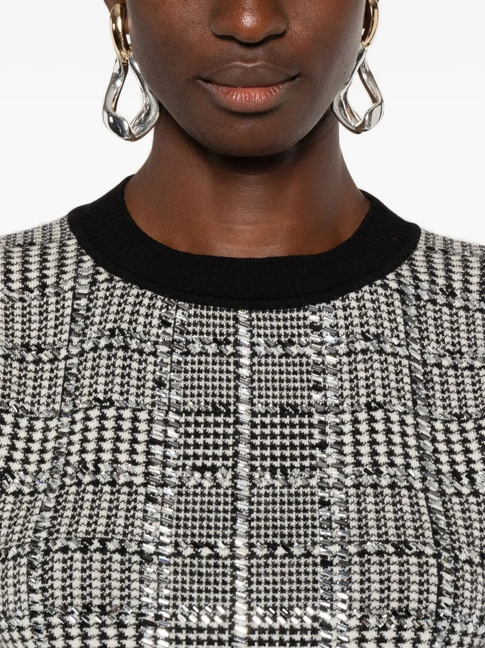 Ermanno Scervino stone-embellished houndstooth T-shirt Zwart