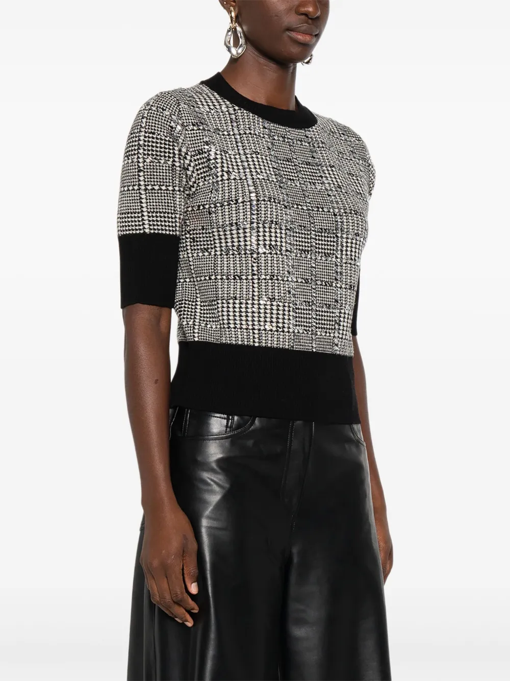 Ermanno Scervino stone-embellished houndstooth T-shirt Zwart