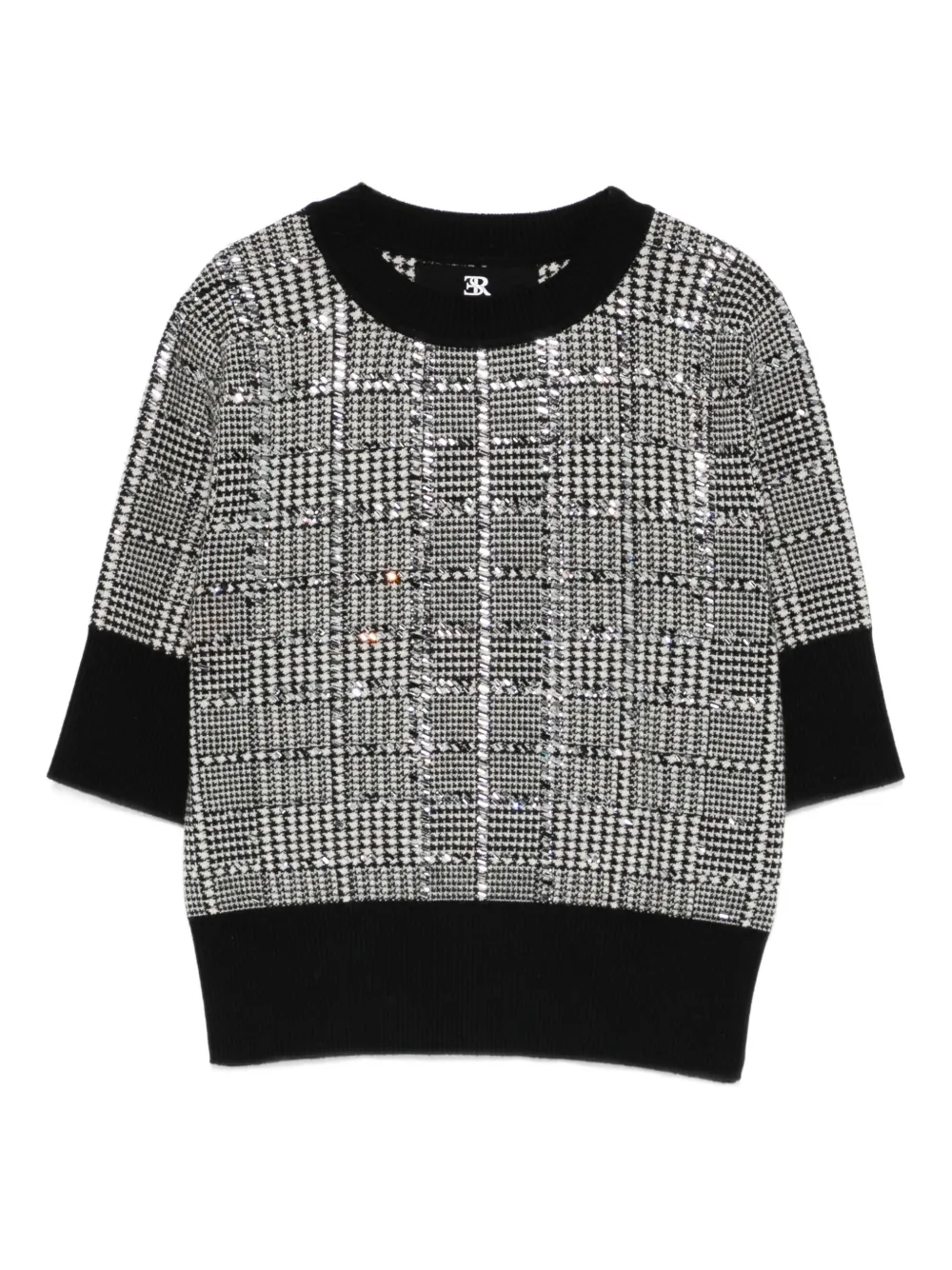 Ermanno Scervino stone-embellished houndstooth T-shirt Zwart