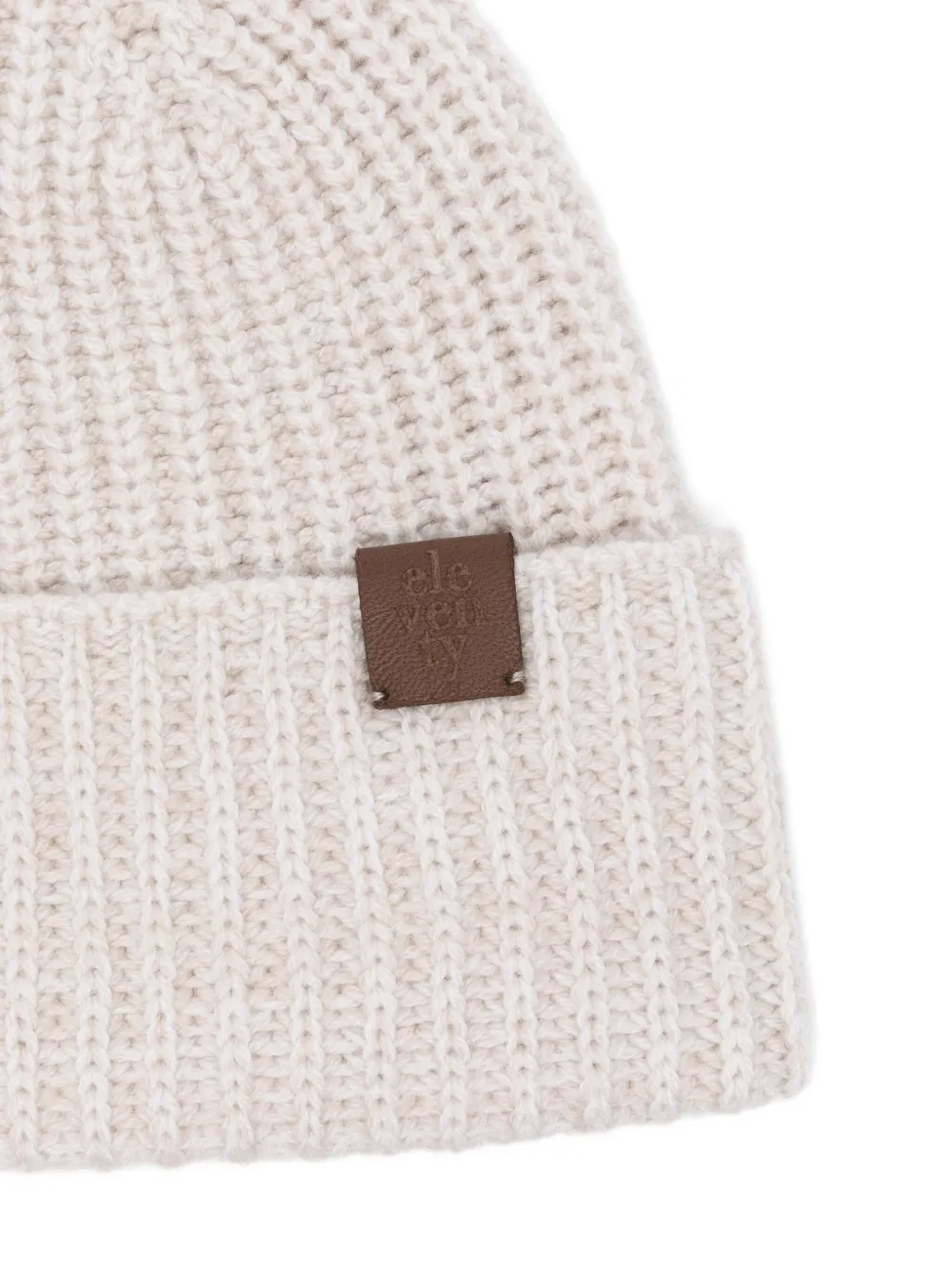 Eleventy Geribbelde muts met logopatch Beige