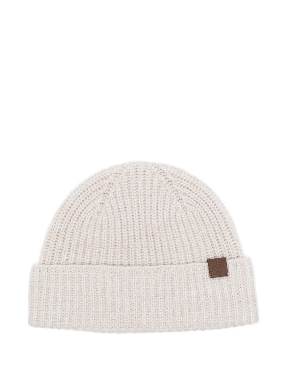 Eleventy Geribbelde muts met logopatch Beige
