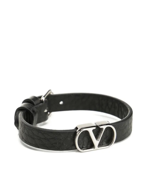 極美品■ヴァレンティノ VLTN レザーブレスレット バングル 付属品完備 黒色 Valentino Garavani Vロゴ レザーブレスレット | ブラック | FARFETCH JP