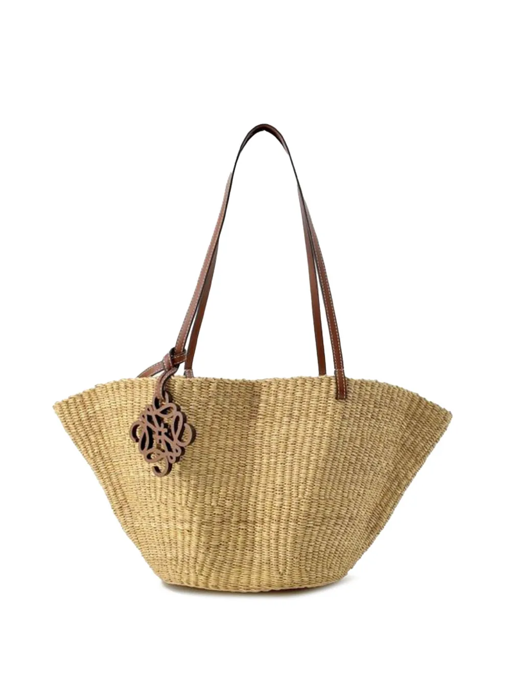 Pre-owned Loewe 2020 Paulas Ibiza Small Raffia Shell Basket Tote Bag In Brown
