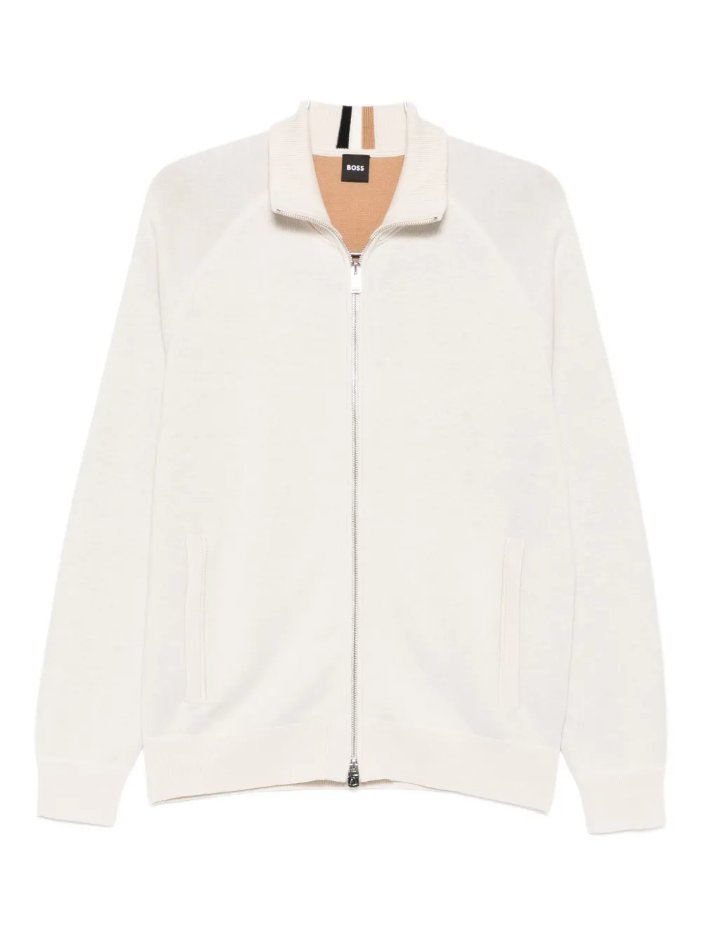 Hugo Boss Long Sleeve Zip-up Sweater In Neutral