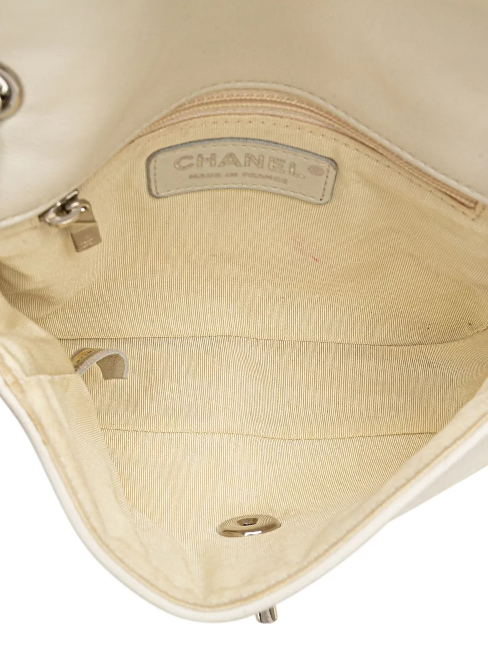 Pre-owned Chanel 2019 Mini Quilted Lambskin And Metallic Trim Elementary Chic Flap Crossbody Bag In White