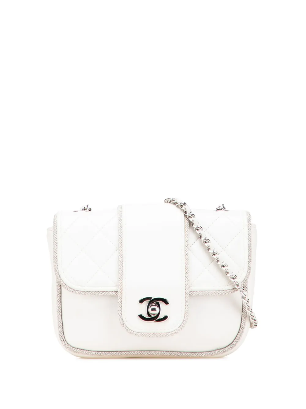 CHANEL Pre-Owned 2019 Mini Quilted Lambskin and Metallic Trim Elementary Chic Flap crossbody bag - Bianco