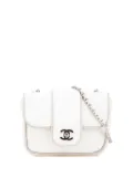 CHANEL Pre-Owned 2019 Mini Quilted Lambskin and Metallic Trim Elementary Chic Flap crossbody bag - White