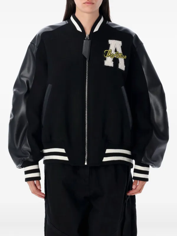 The Attico Varsity Leather-sleeve Bomber Jacket in Black
