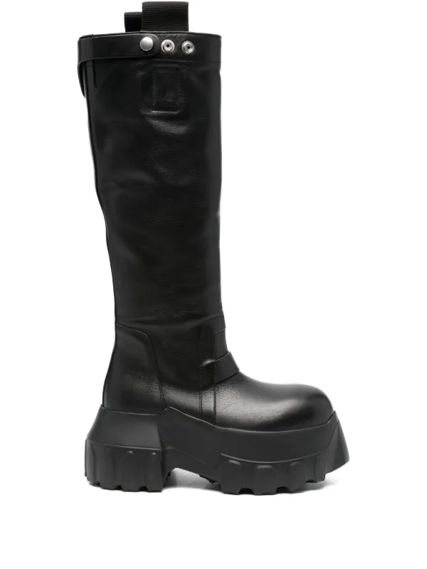 靴 \"rick owens\"pull on knee high bogun boot Pull On leather knee-high boots in black - Rick Owens