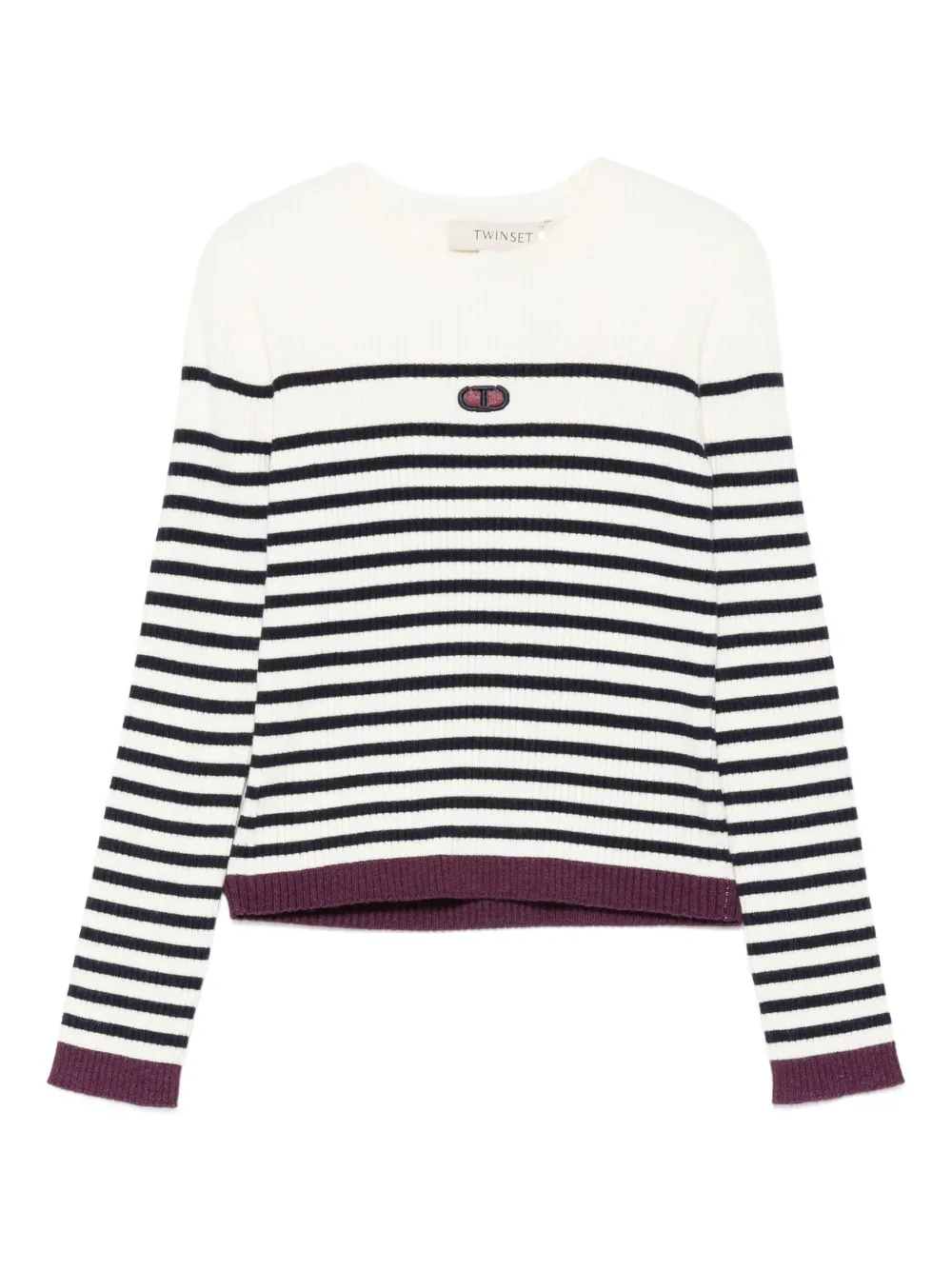 TWINSET Kids Gestreepte geribbelde trui Beige