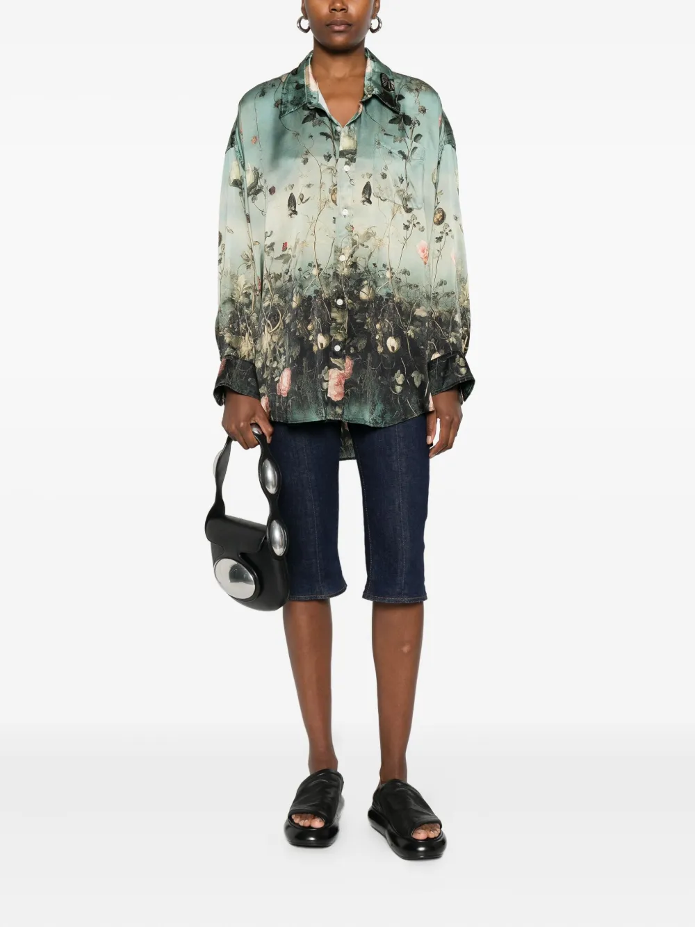R13 floral-print silk shirt - Groen