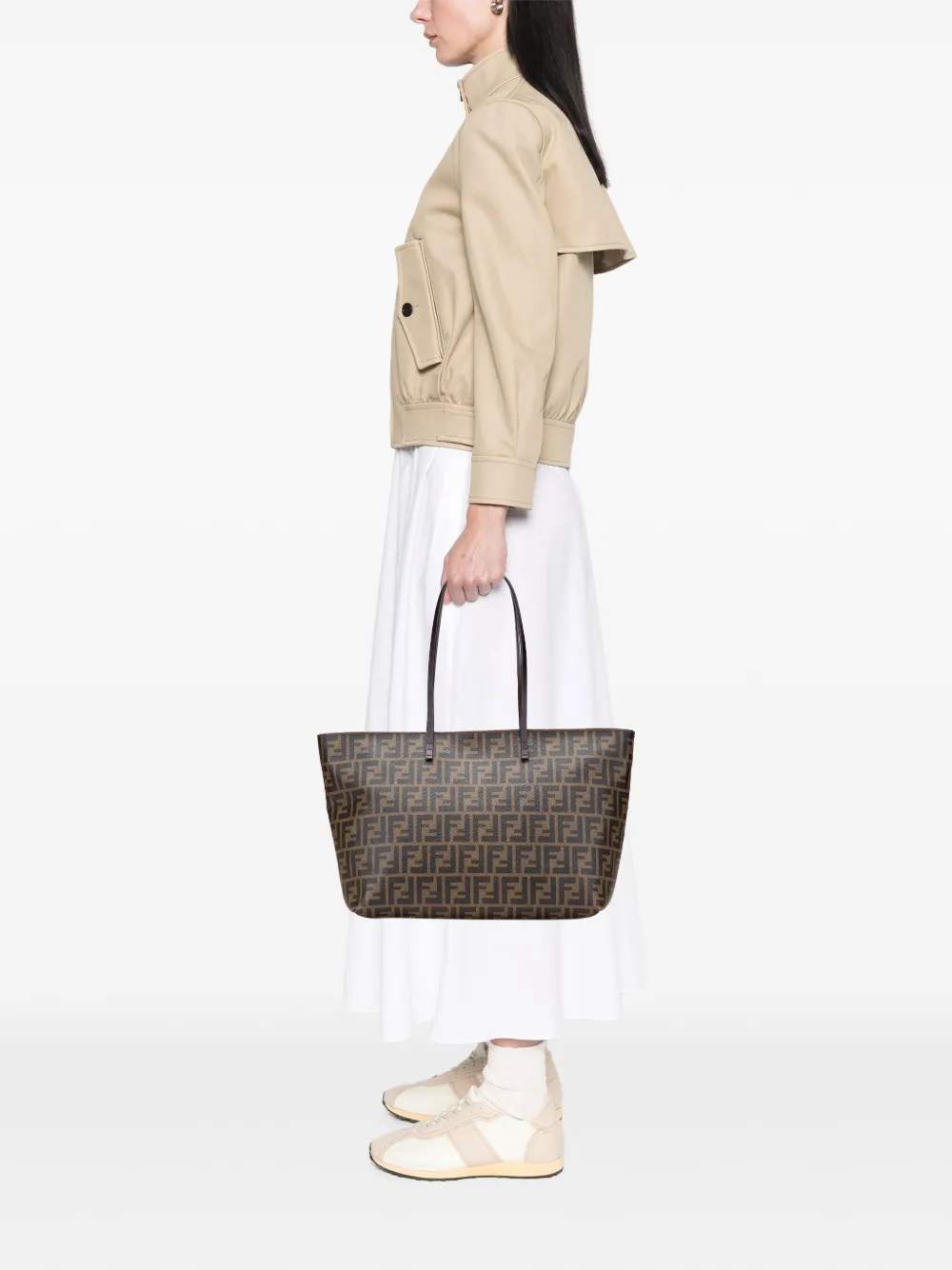 Pre-owned Fendi 2000-2010 Medium Zucca Coated Canvas Roll Tote Bag In Brown