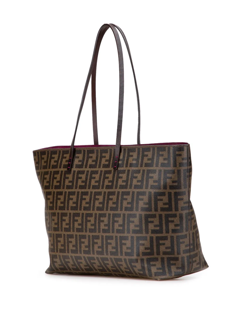 Pre-owned Fendi 2000-2010 Medium Zucca Coated Canvas Roll Tote Bag In Brown