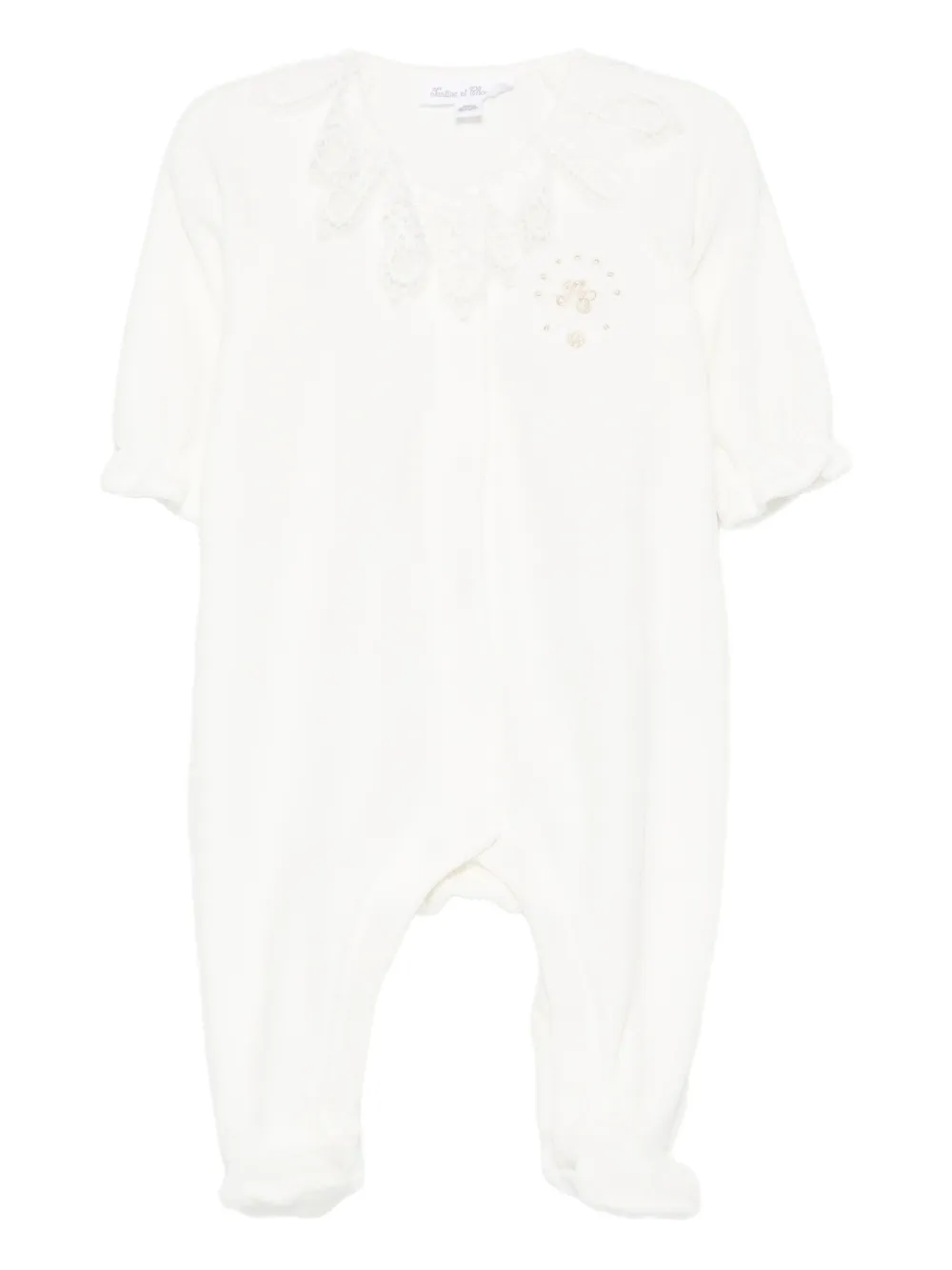 Tartine Et Chocolat pijama bordada con cuello de encaje | blanco | Image 1