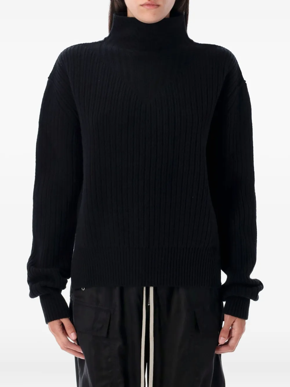 Rick Owens turtleneck ribbed sweater Zwart