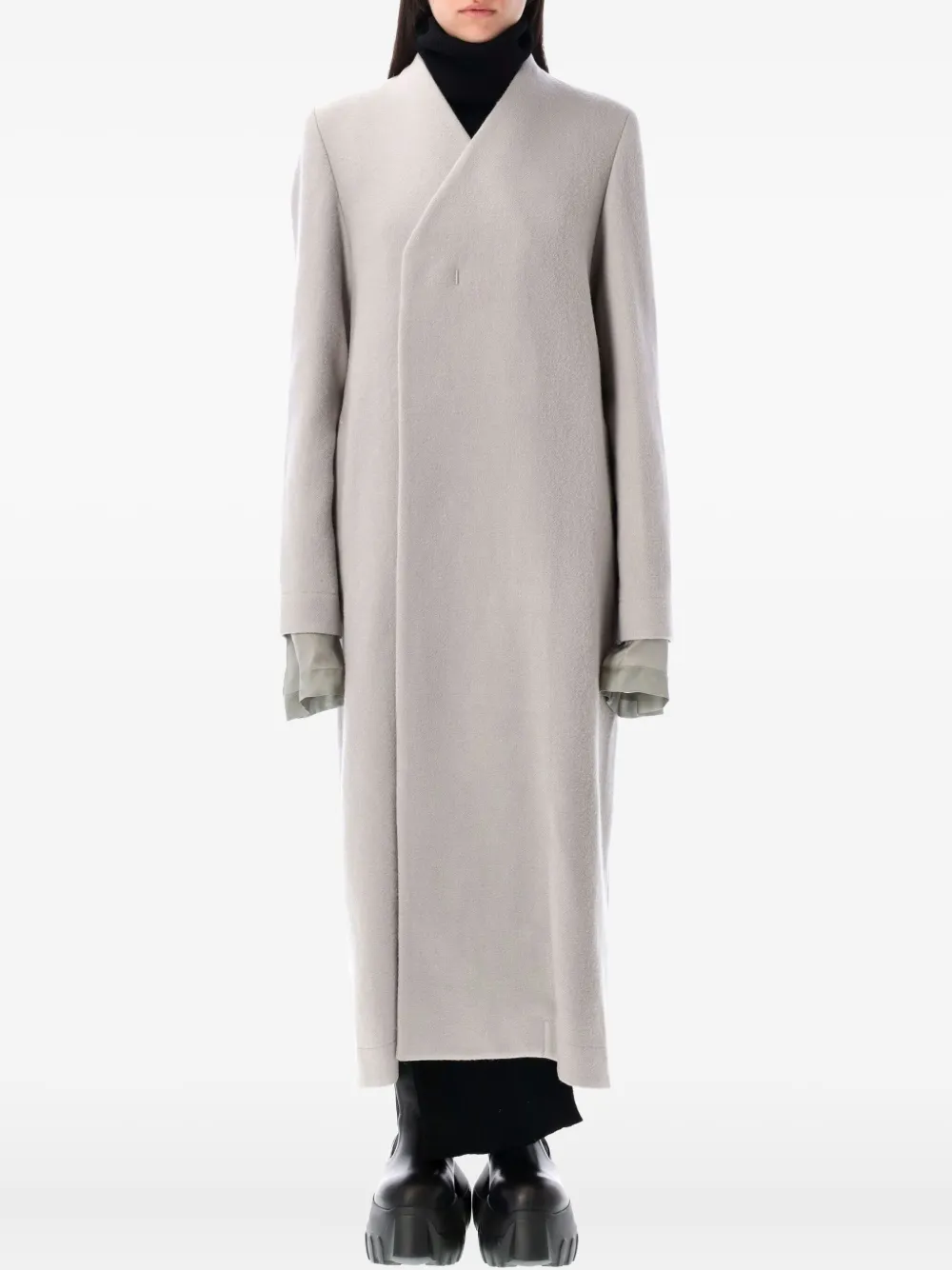 Rick Owens Museum collarless wrap coat Grijs