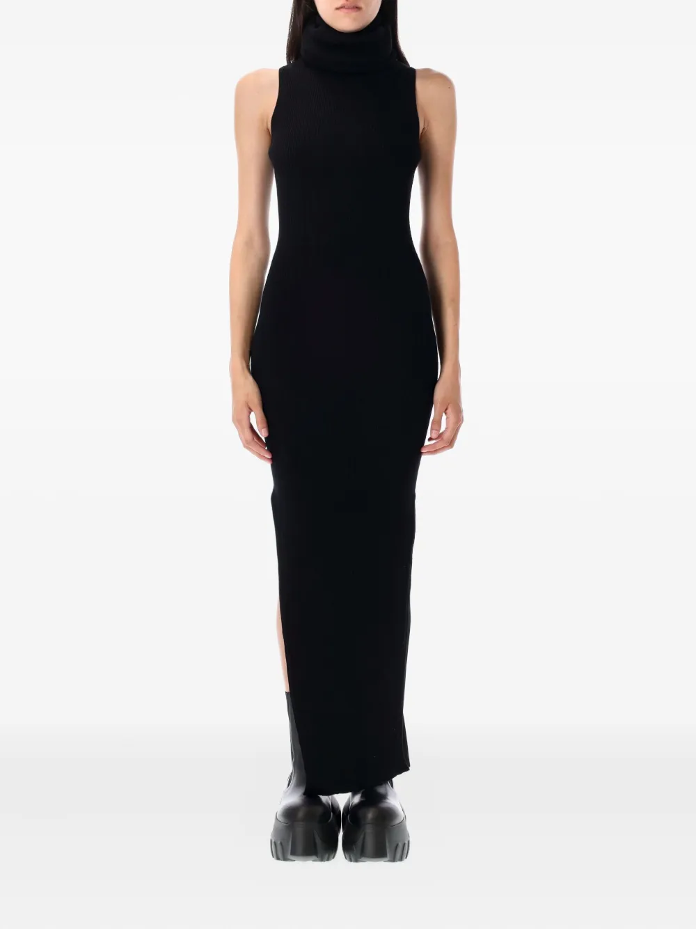 Rick Owens ribbed turtleneck mini dress Zwart