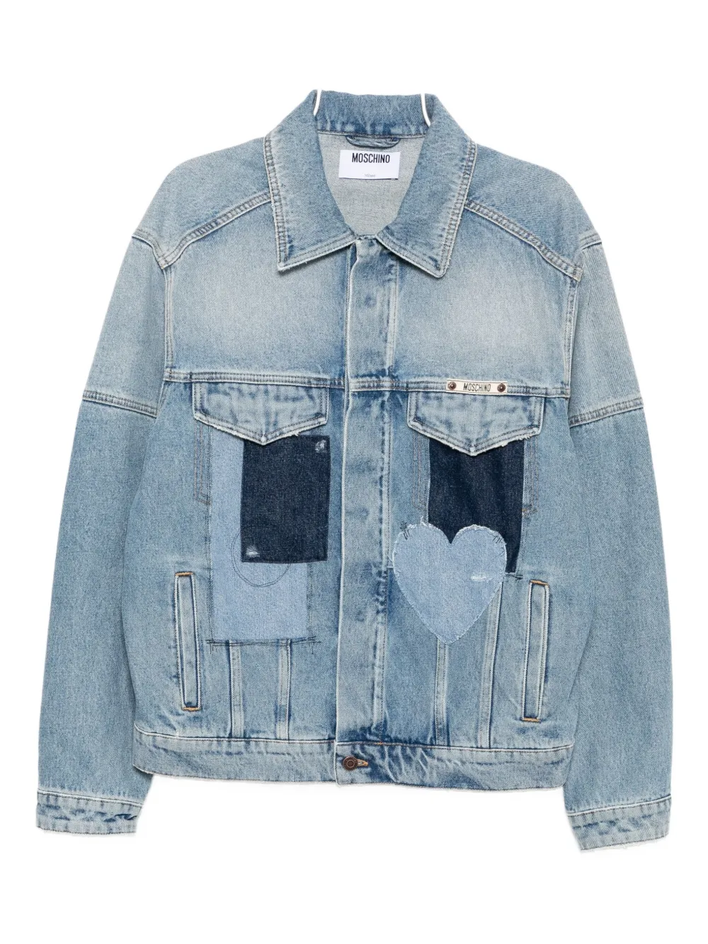 Moschino Patchwork Denim Jacket In Blue