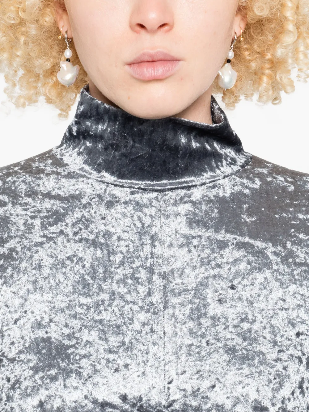 Forte crushed-velvet turtleneck top Blauw