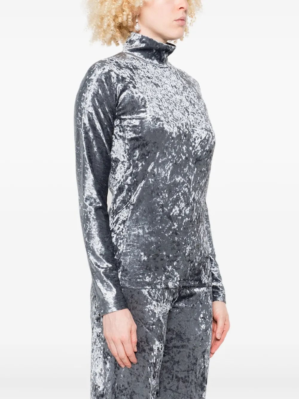 Forte crushed-velvet turtleneck top Blauw