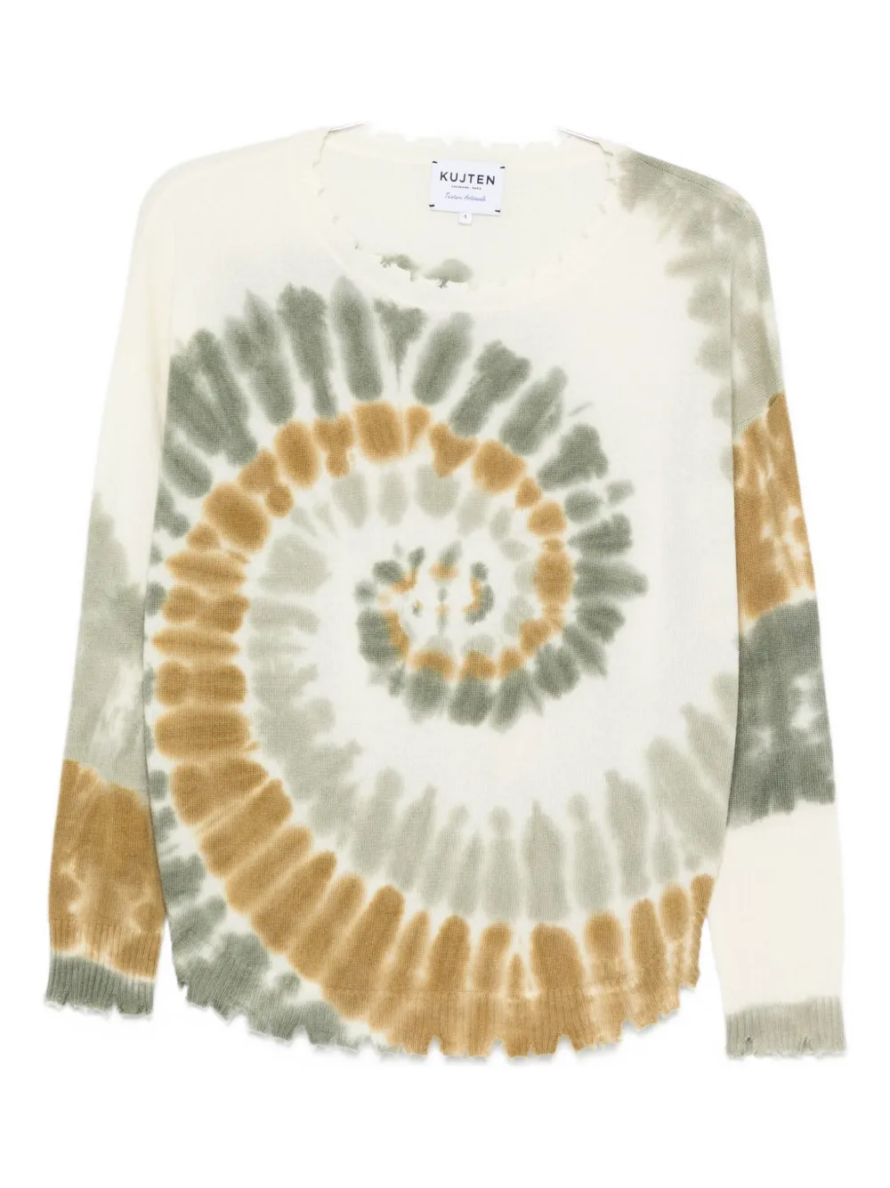 Kujten Tie-dye Frayed Sweater In White