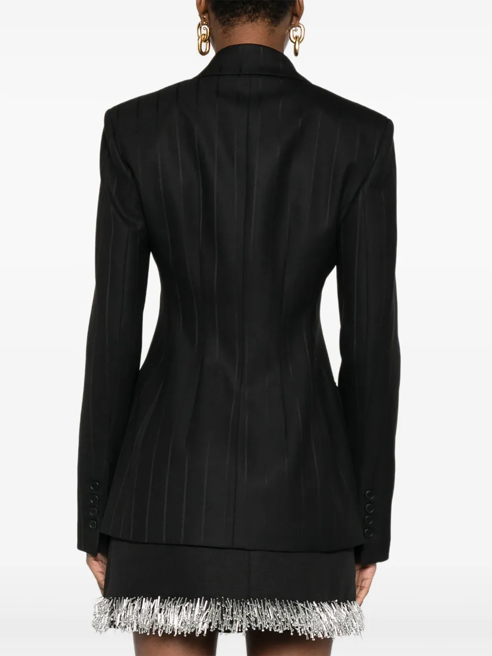 THE ANDAMANE Jack met krijtstreep en dubbele rij knopen Zwart