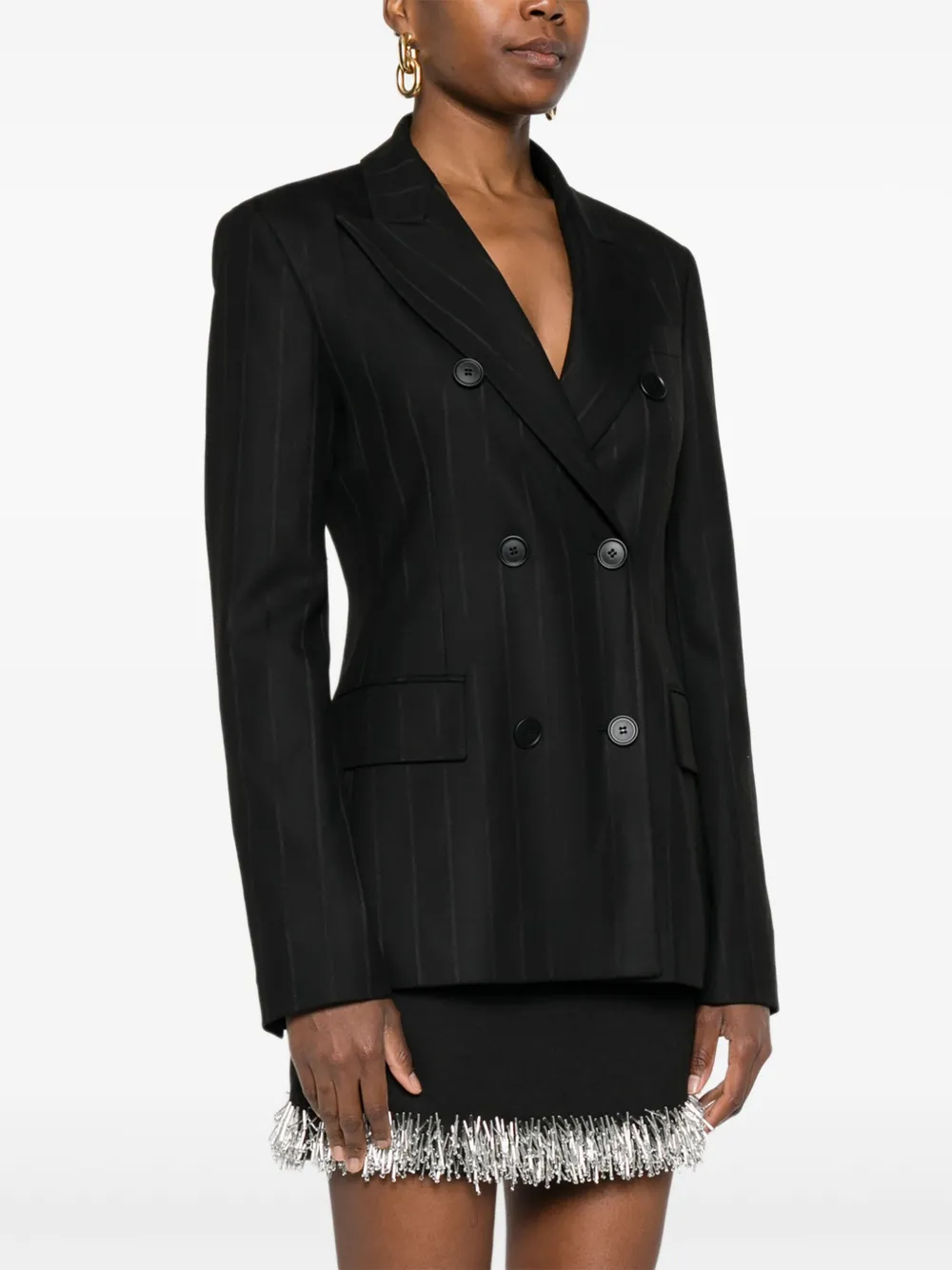 THE ANDAMANE Jack met krijtstreep en dubbele rij knopen Zwart