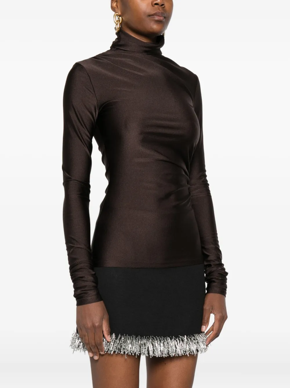 The Andamane Oleandra Turtleneck Gathered-detail Top In Brown