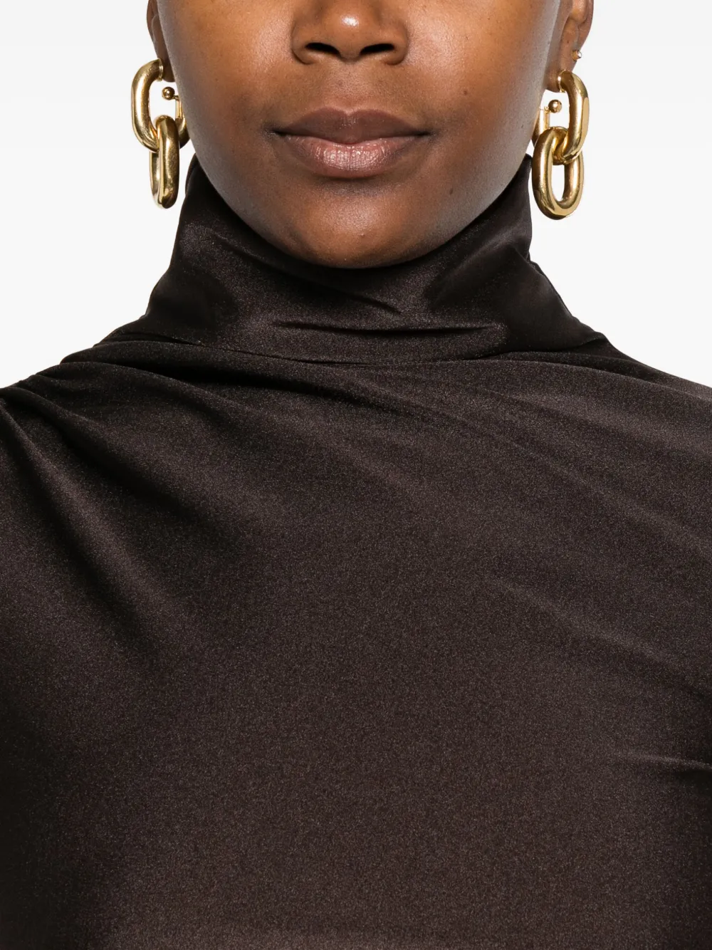 The Andamane Oleandra Turtleneck Gathered-detail Top In Brown