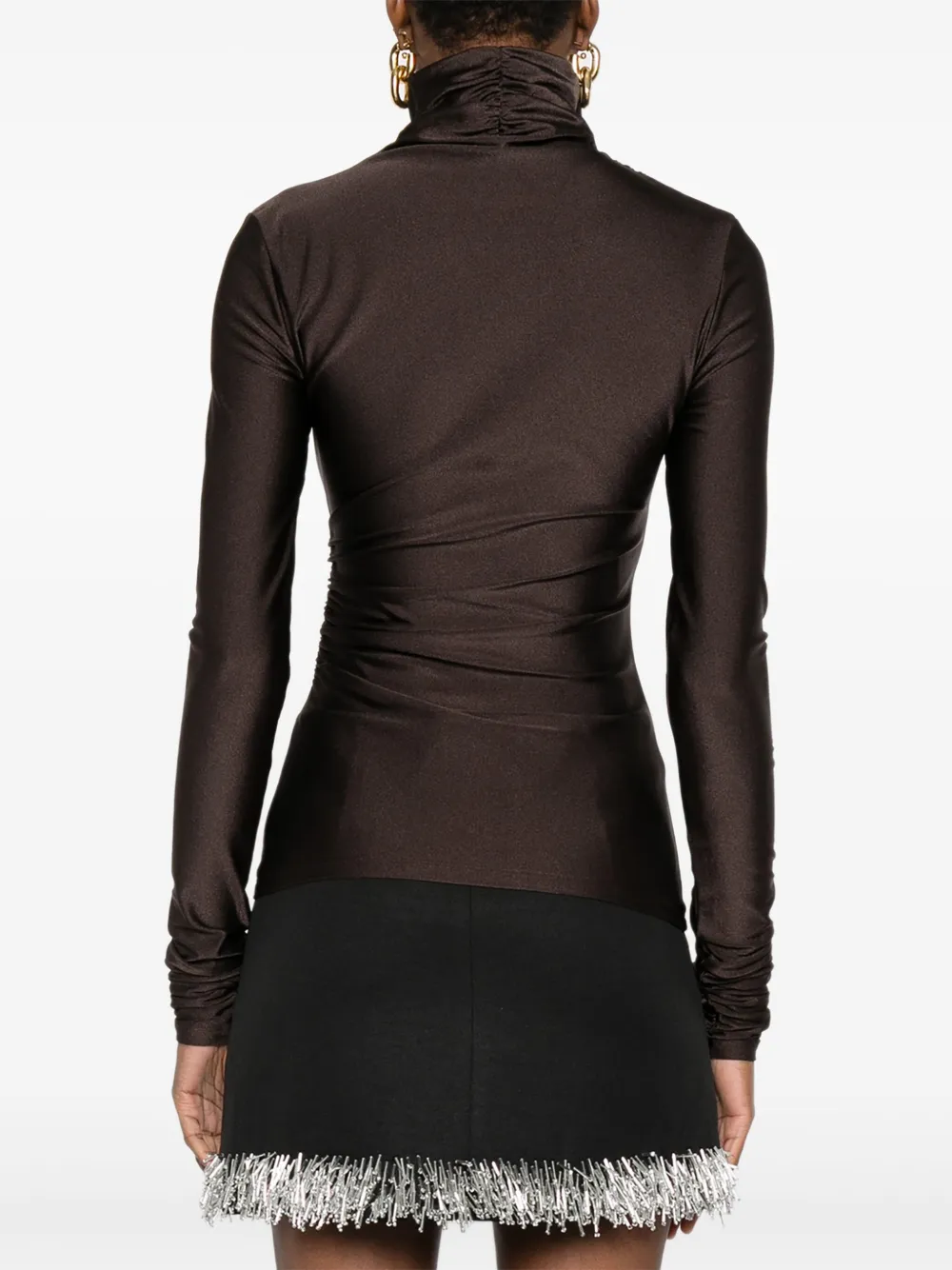 THE ANDAMANE Oleandra top met col en gesmockt detail Bruin