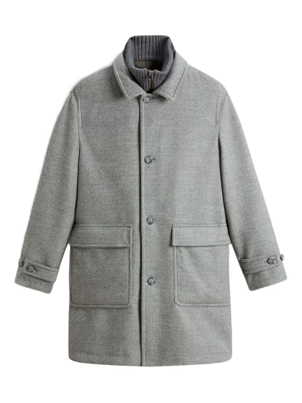 Woolrich herringbone pocketed single-breasted coat Grijs