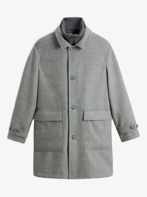 Woolrich herringbone pocketed single-breasted coat