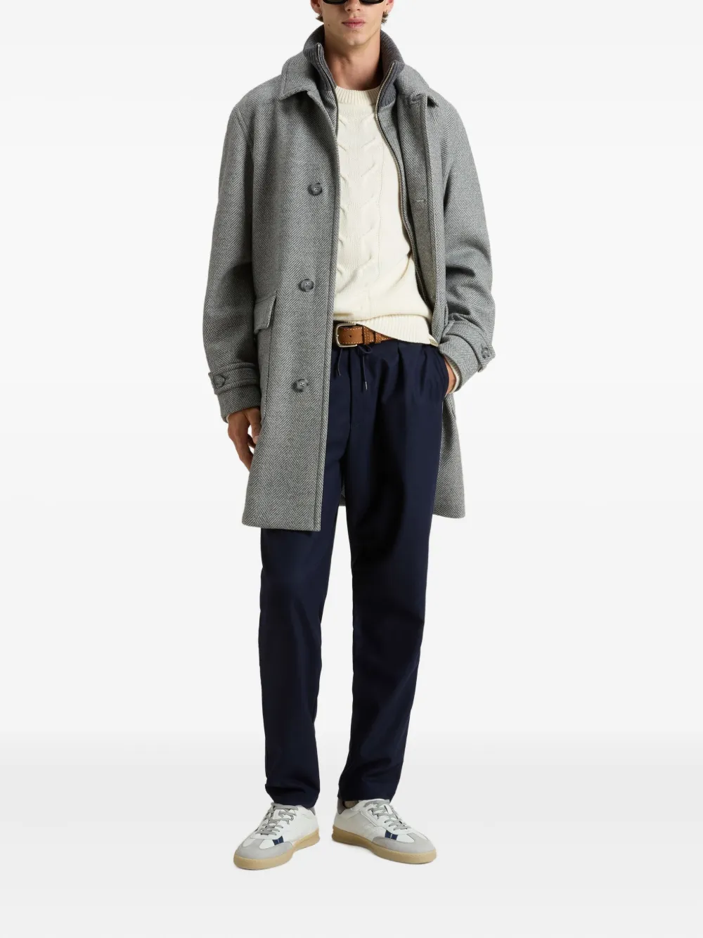 Woolrich Jas met visgraatpatroon zak en enkele rij knopen Grijs