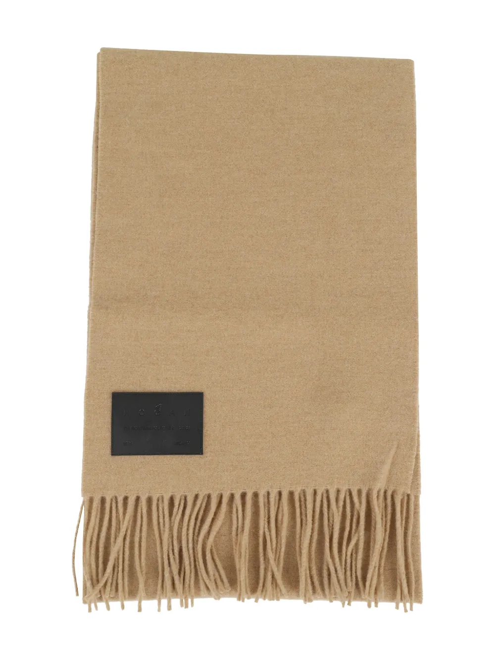 Hogan logo-patch fringed-edges scarf Beige