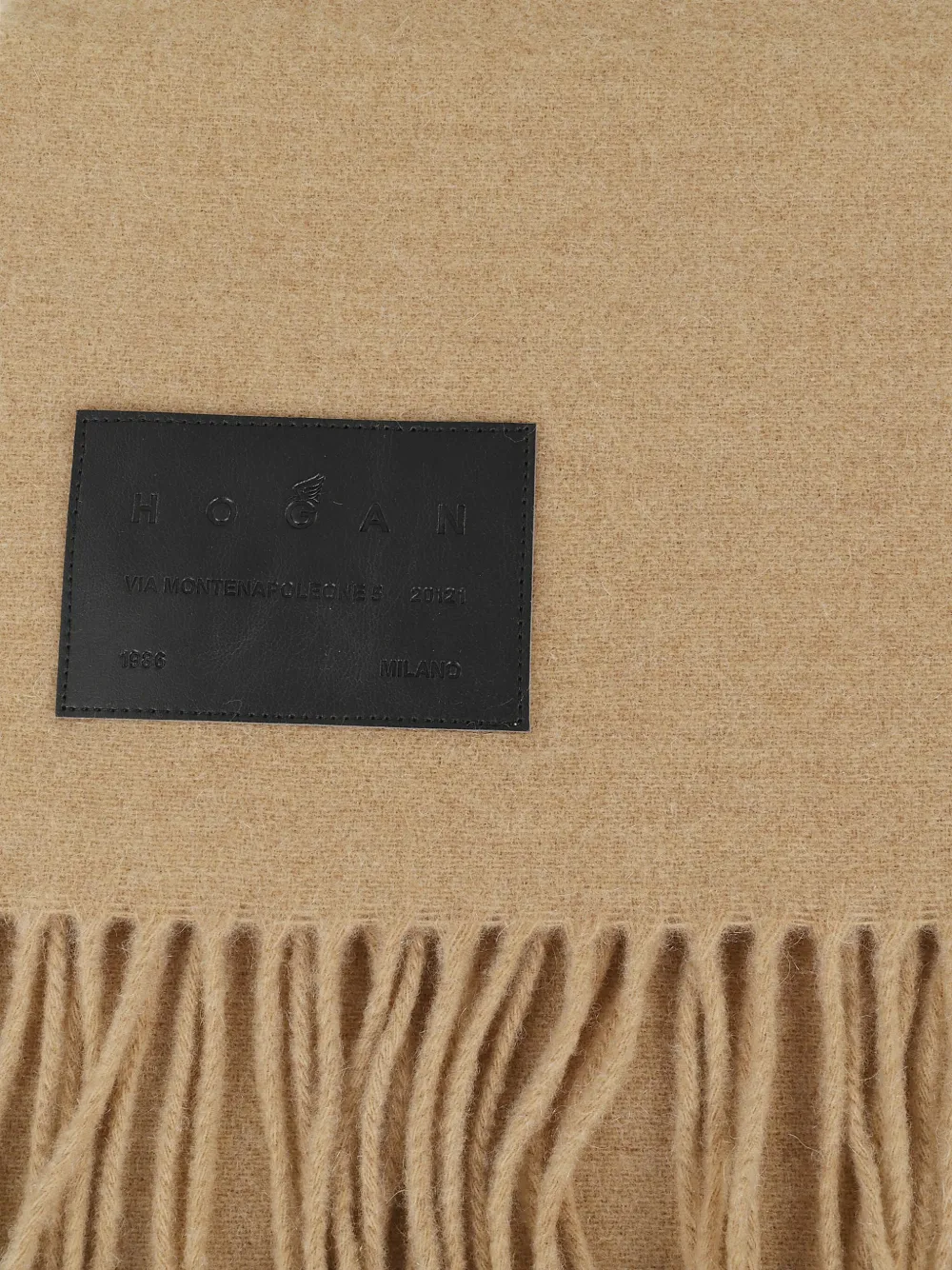 Hogan logo-patch fringed-edges scarf Beige